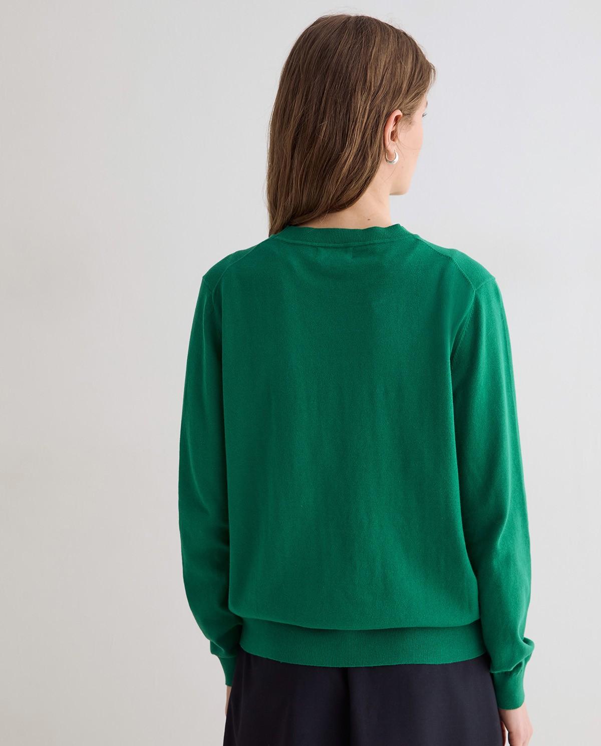 Jersey de mujer en punto fino con acabados en canalé - Yerse - Verde Verde-3