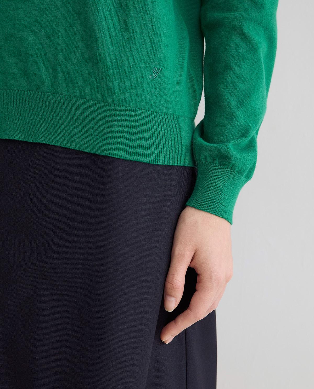 Jersey de mujer en punto fino con acabados en canalé - Yerse - Verde Verde-4