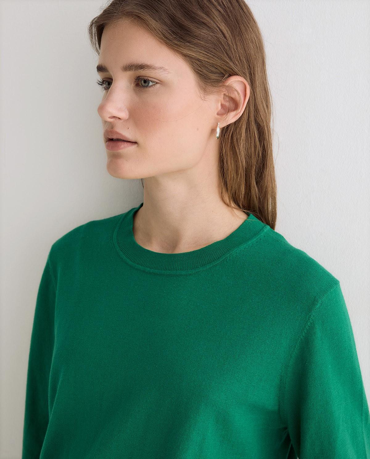 Jersey de mujer en punto fino con acabados en canalé - Yerse - Verde Verde-5