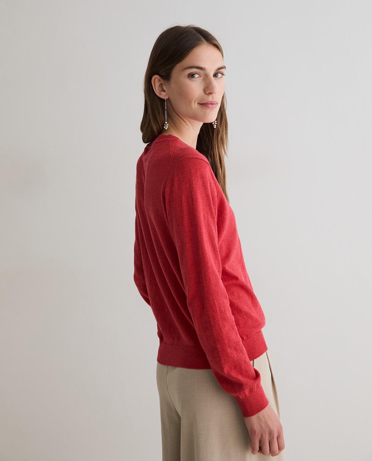 Jersey de mujer en punto fino con acabados en canalé - Yerse - Rojo Rojo-3