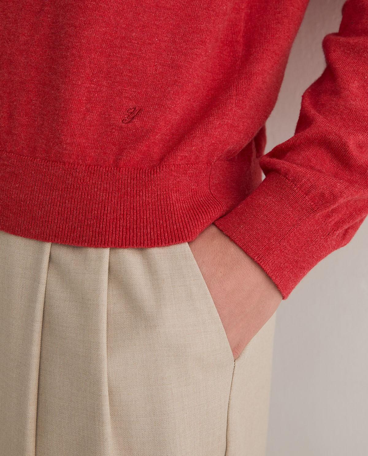 Jersey de mujer en punto fino con acabados en canalé - Yerse - Rojo Rojo-4