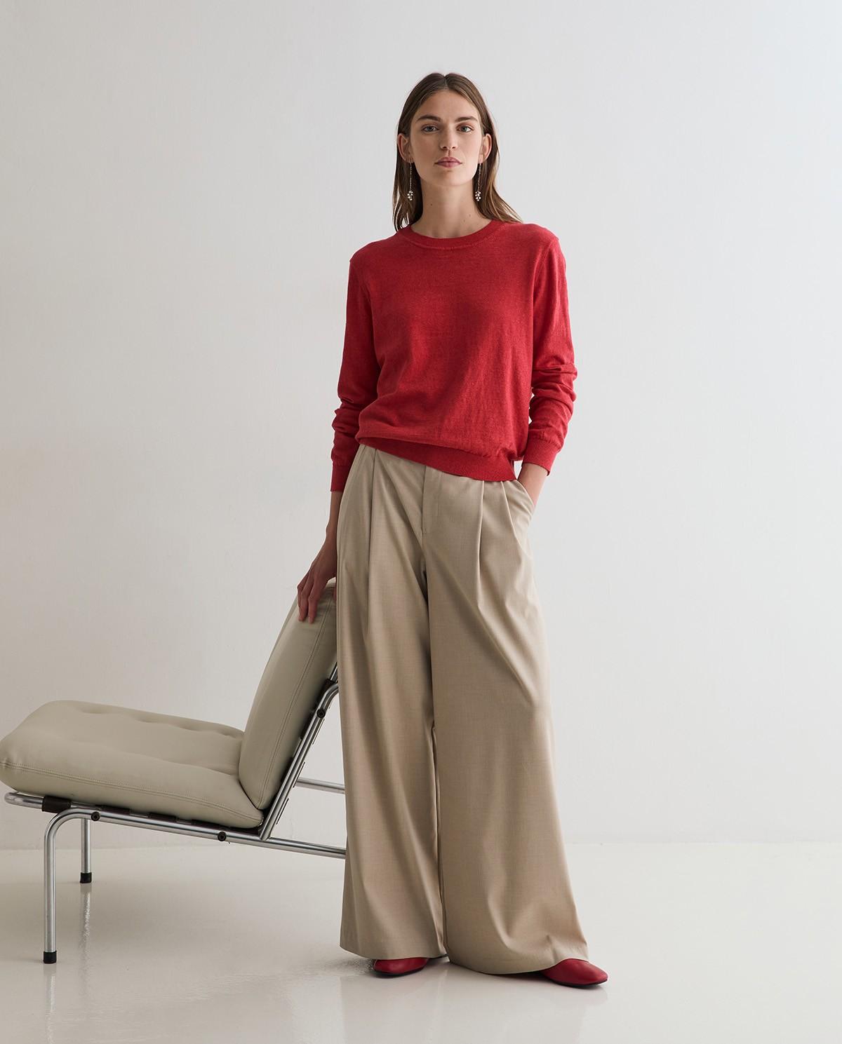 Jersey de mujer en punto fino con acabados en canalé - Yerse - Rojo Rojo-5