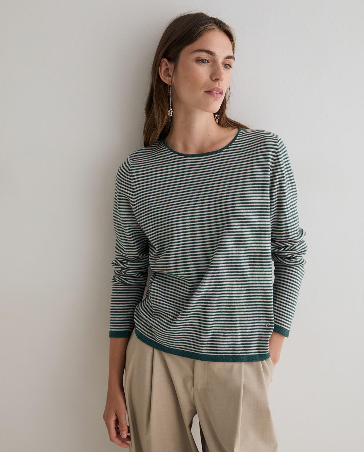 Jersey de mujer de punto fino con cuello redondo - Yerse - Bicolor Bicolor-1