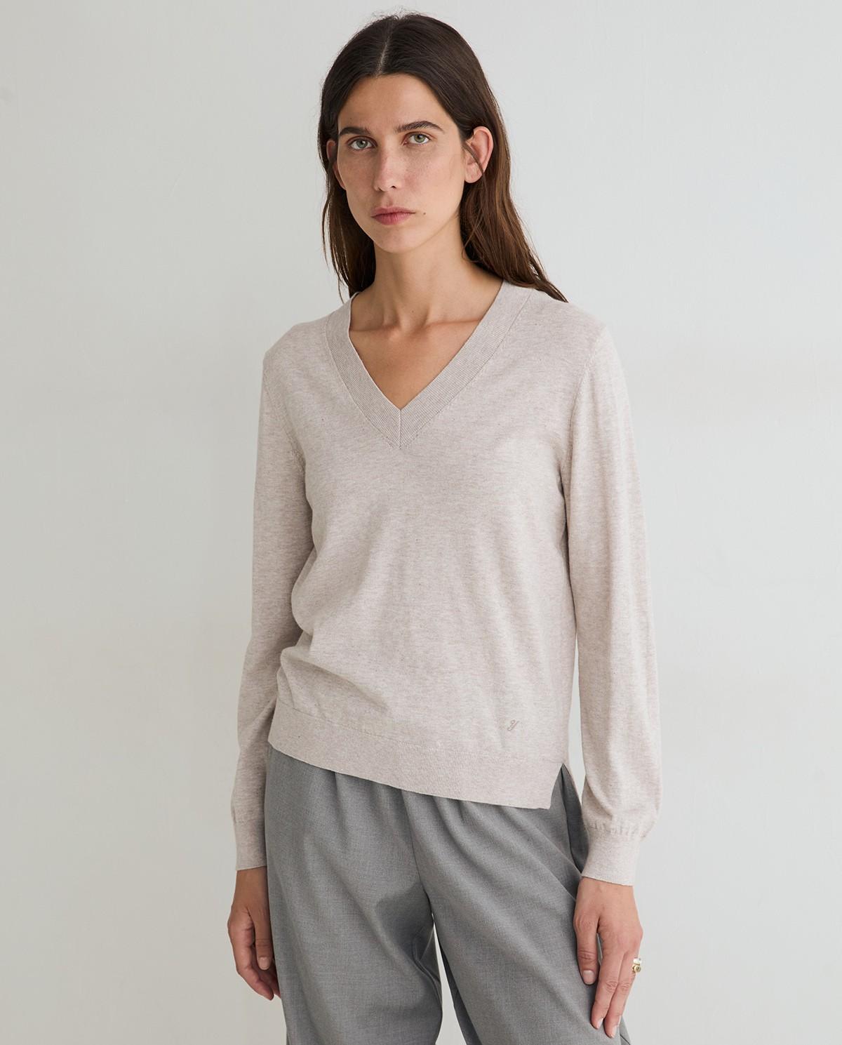 Jersey de mujer de punto fino con cuello pico - Yerse - Natural Natural-1