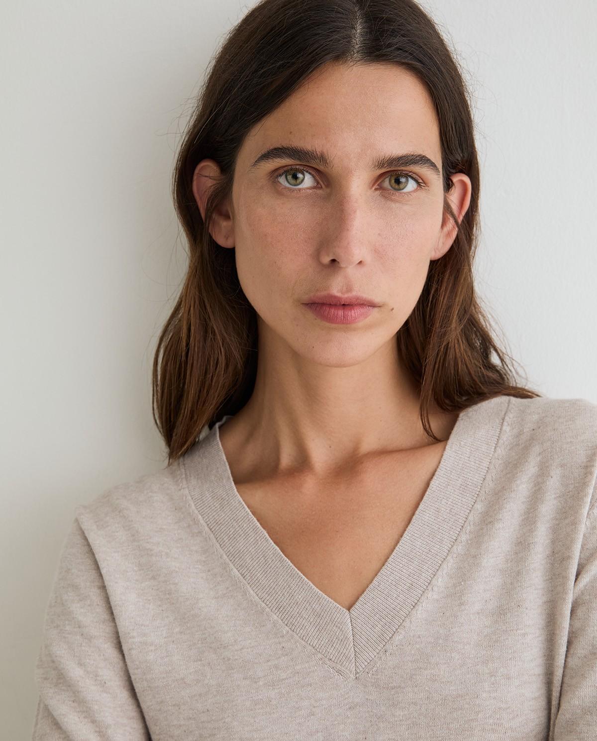 Jersey de mujer de punto fino con cuello pico - Yerse - Natural Natural-2