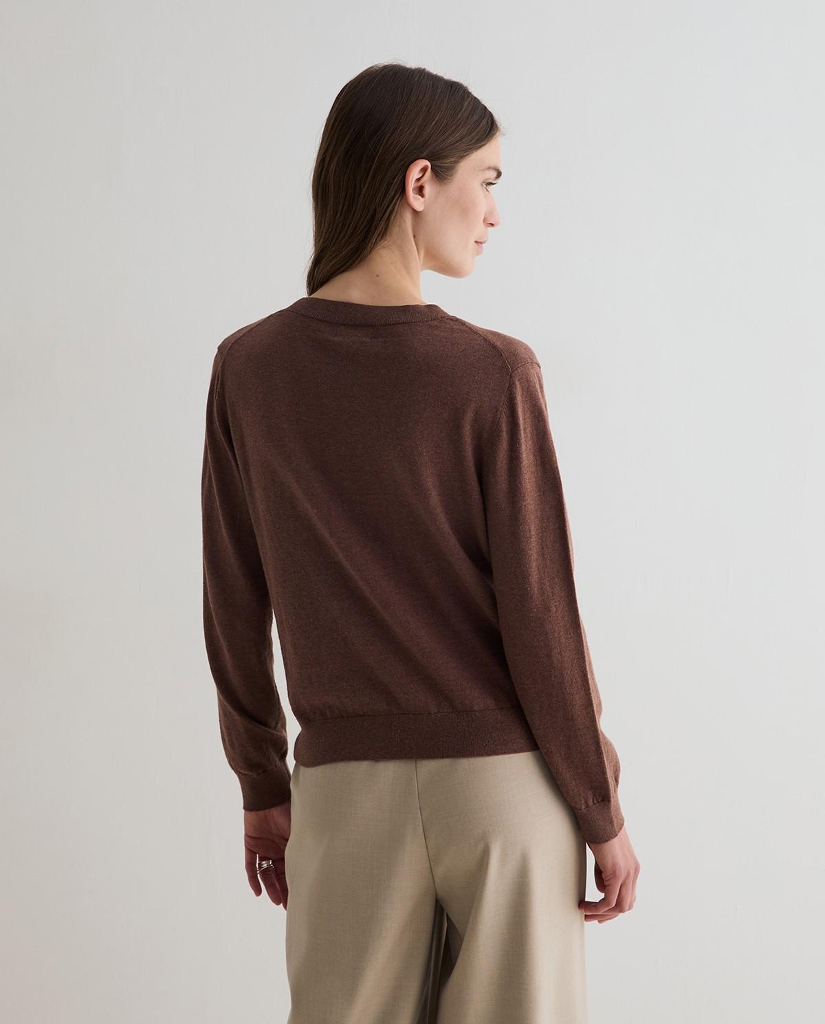 Jersey de mujer de punto fino con cuello pico - Yerse - Marrón Marrón-3