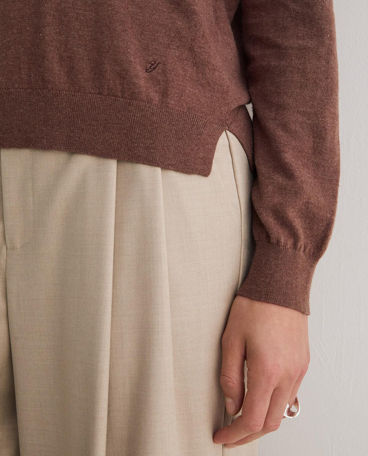 Jersey de mujer de punto fino con cuello pico - Yerse - Marrón Marrón-4