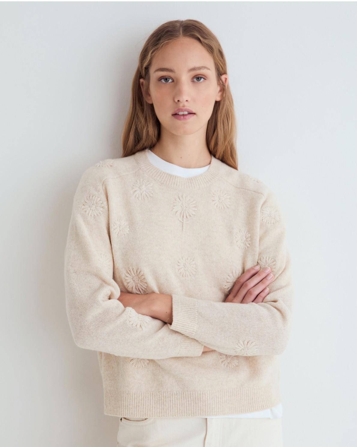 Imagen 1 de Jersey de mujer con mezcla de lana y bordados - Yerse - Natural Natural