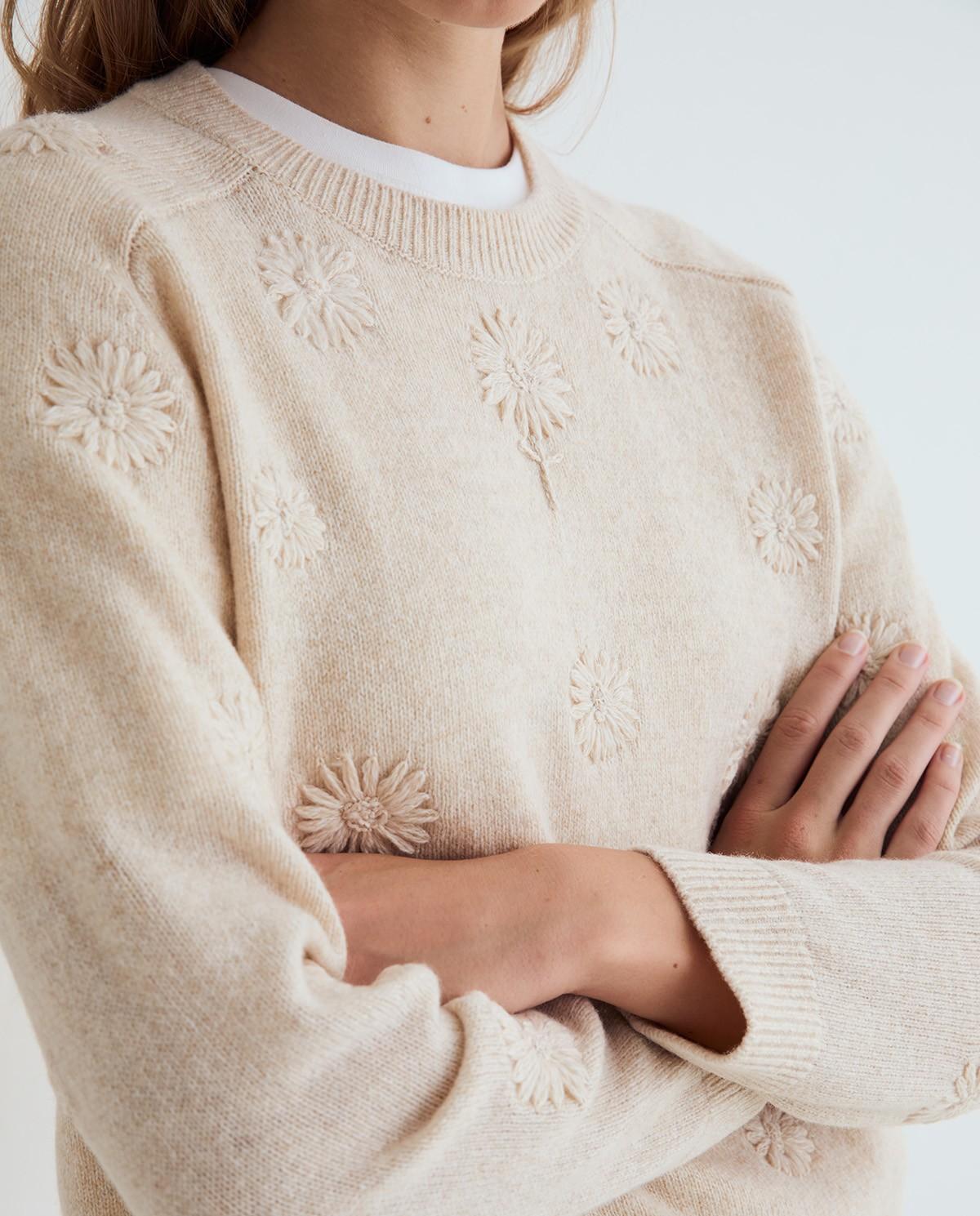 Imagen 2 de Jersey de mujer con mezcla de lana y bordados - Yerse - Natural Natural
