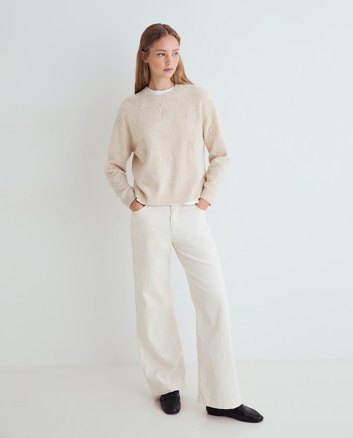 Imagen 4 de Jersey de mujer con mezcla de lana y bordados - Yerse - Natural Natural