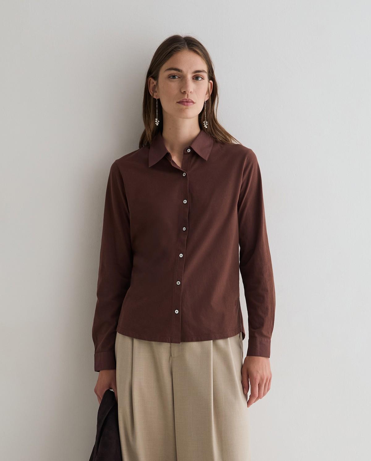 Camisa de mujer bimatería popelín - Yerse - Marrón Marrón-1