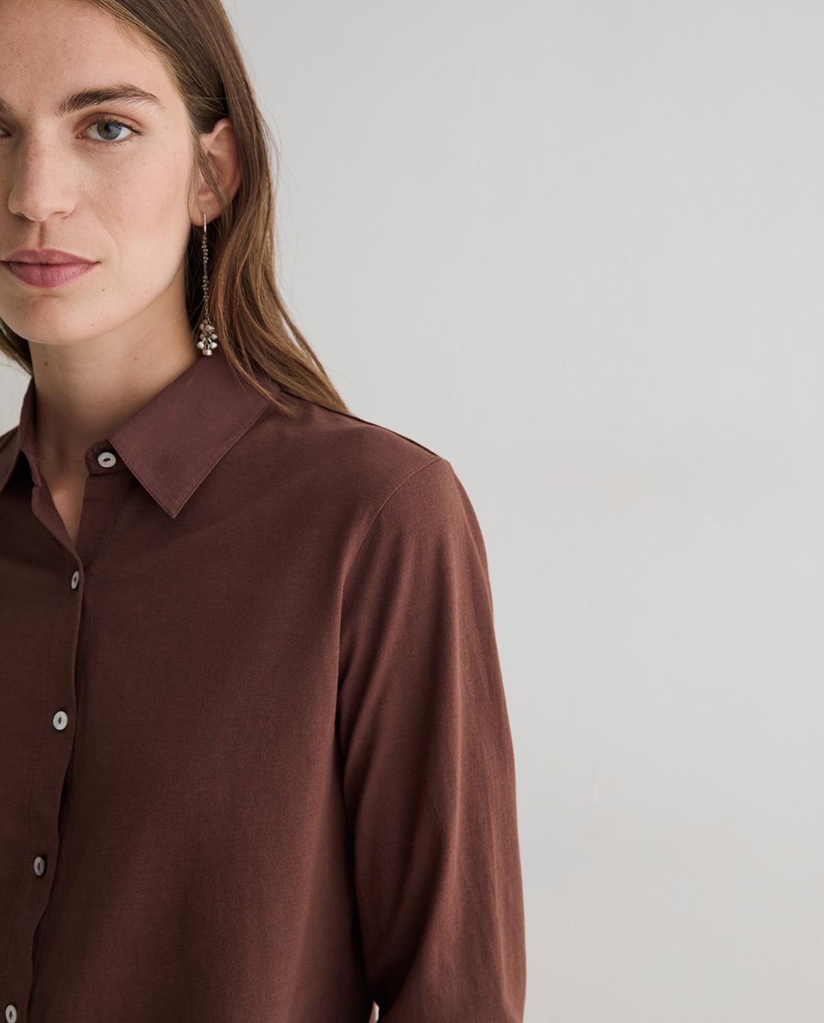 Camisa de mujer bimatería popelín - Yerse - Marrón Marrón-2