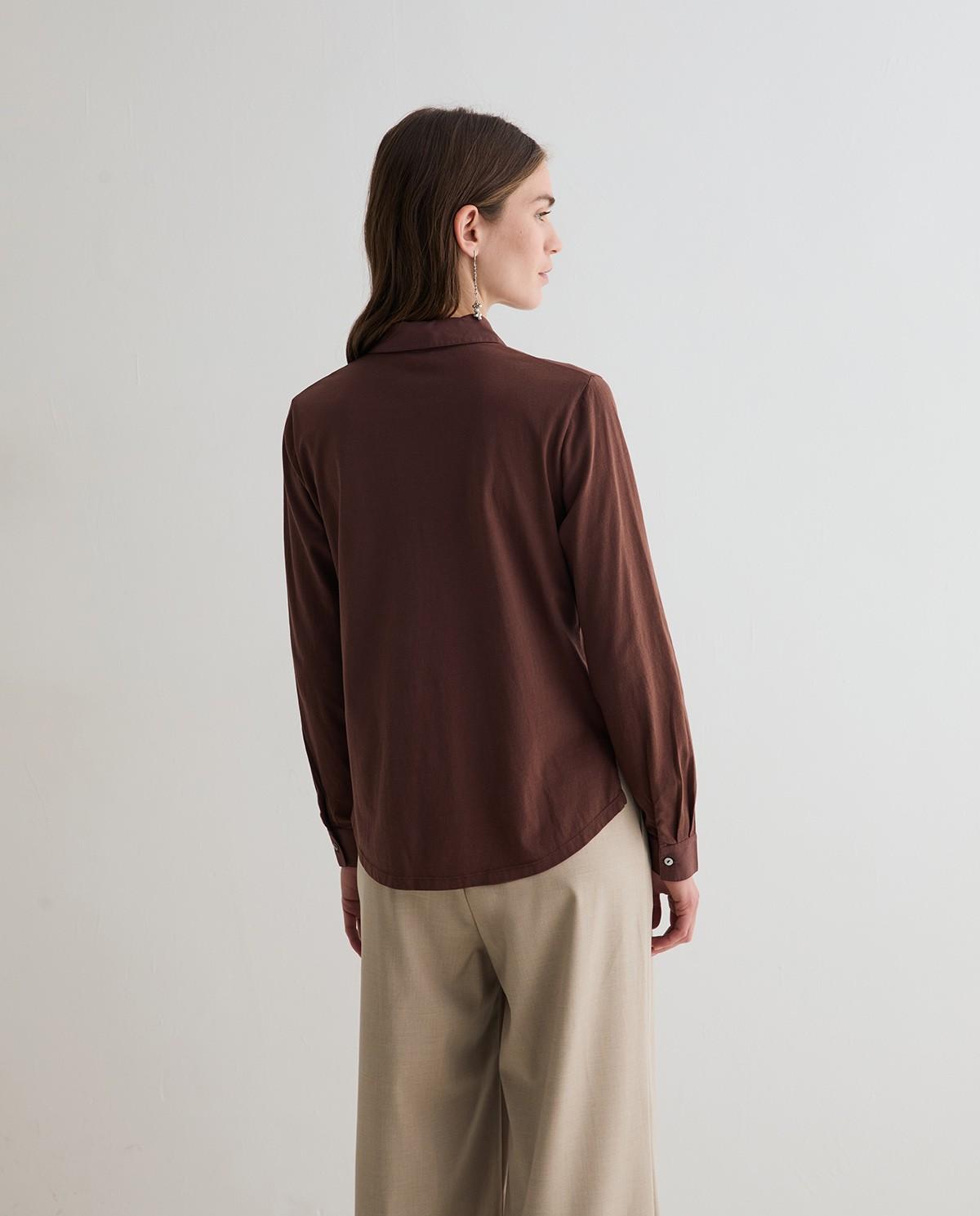 Camisa de mujer bimatería popelín - Yerse - Marrón Marrón-3