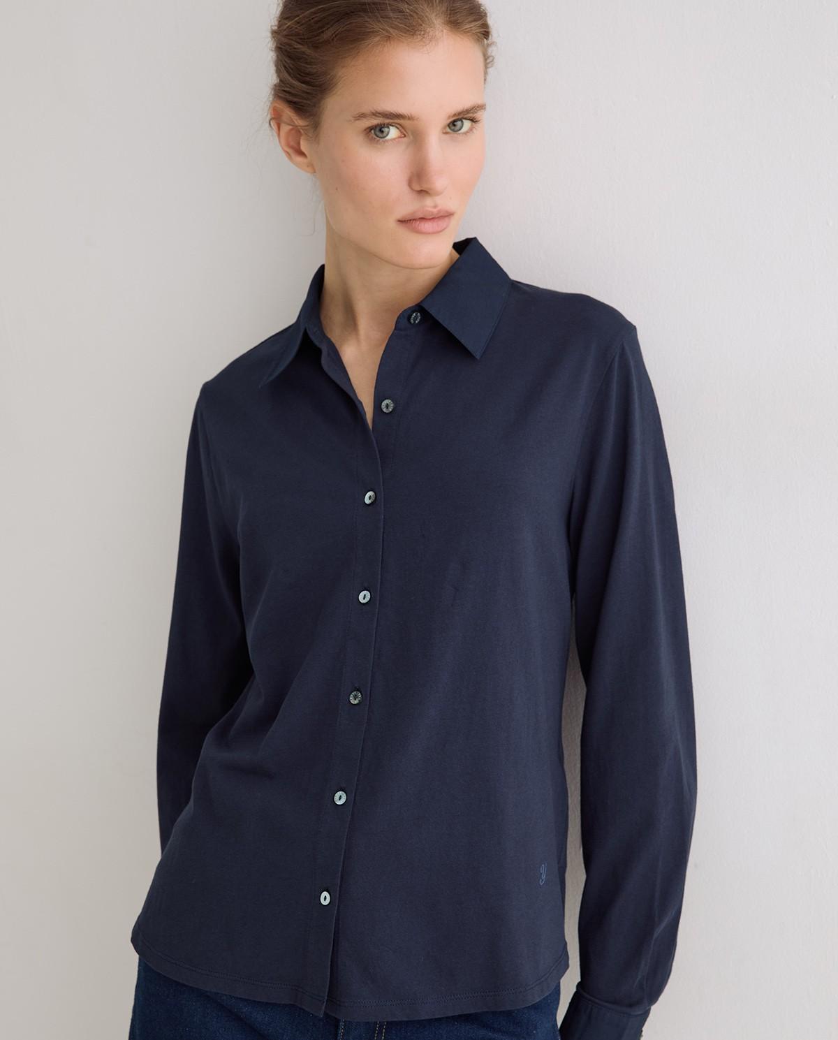 Camisa de mujer bimatería popelín - Yerse - Azul oscuro Azul oscuro-1