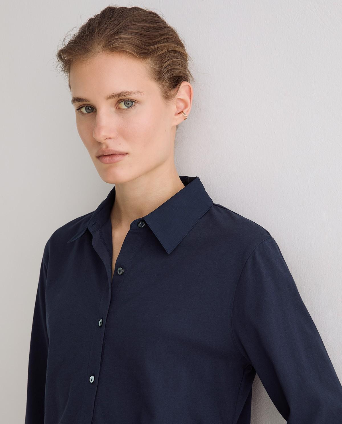 Camisa de mujer bimatería popelín - Yerse - Azul oscuro Azul oscuro-2