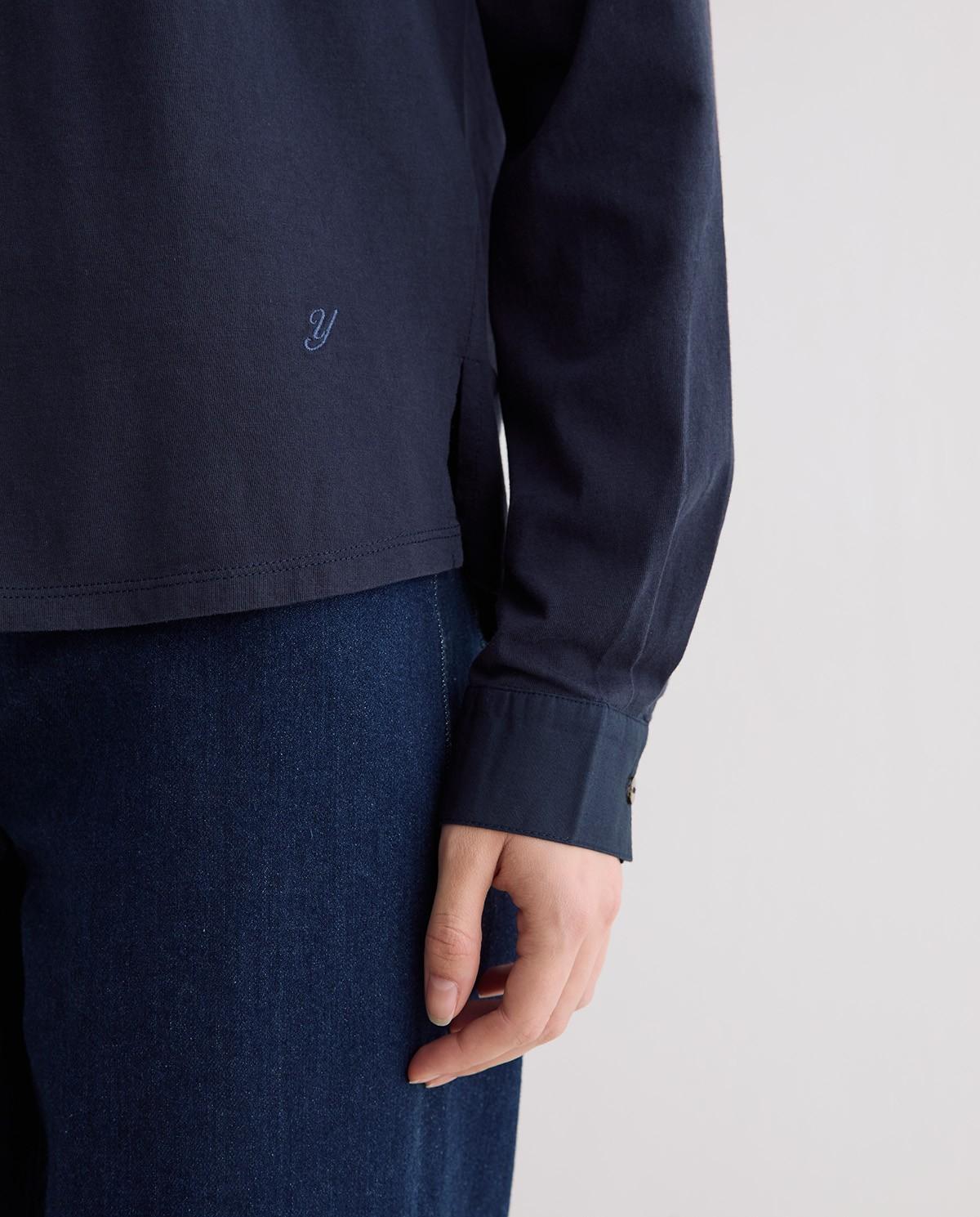 Camisa de mujer bimatería popelín - Yerse - Azul oscuro Azul oscuro-4