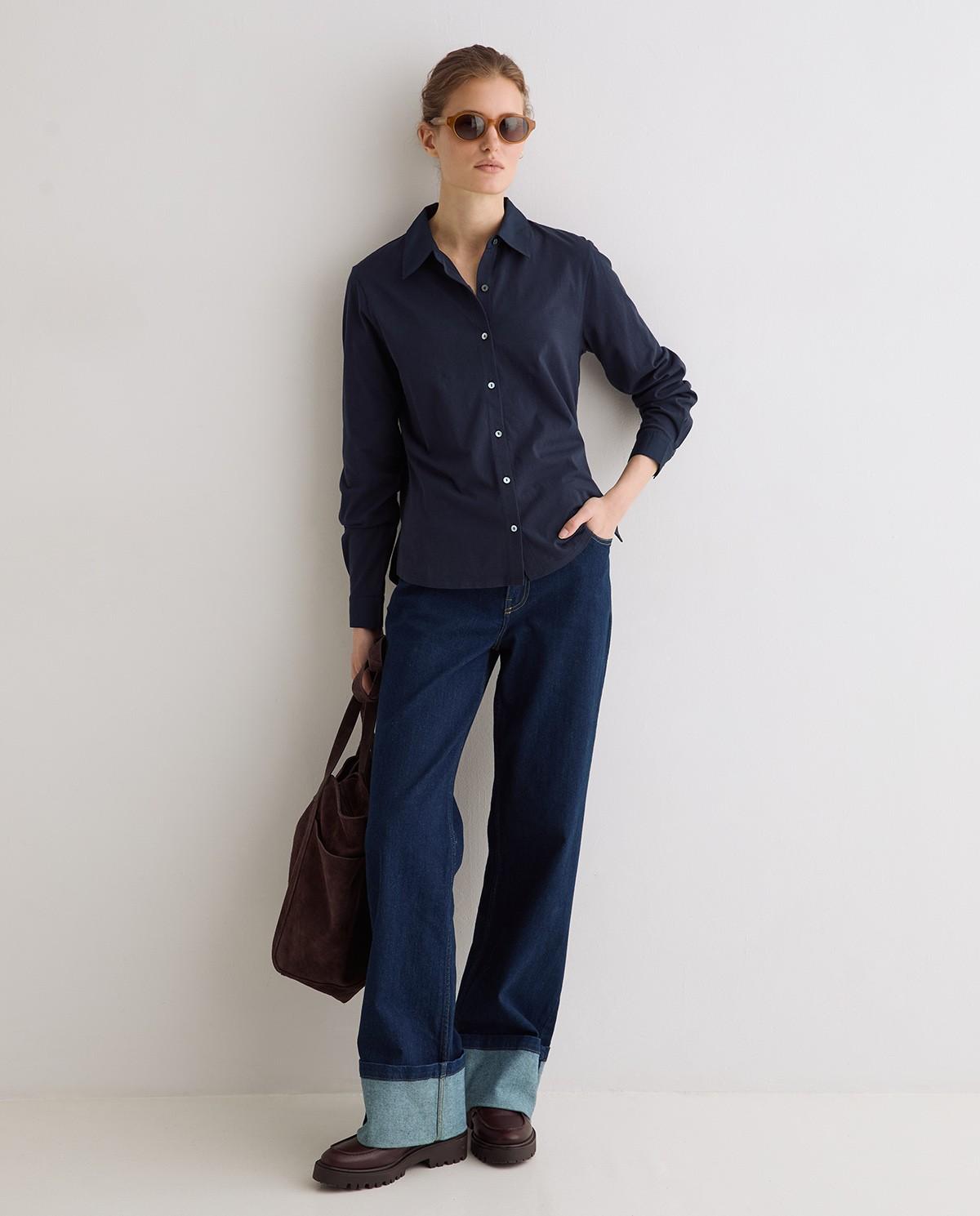 Camisa de mujer bimatería popelín - Yerse - Azul oscuro Azul oscuro-5