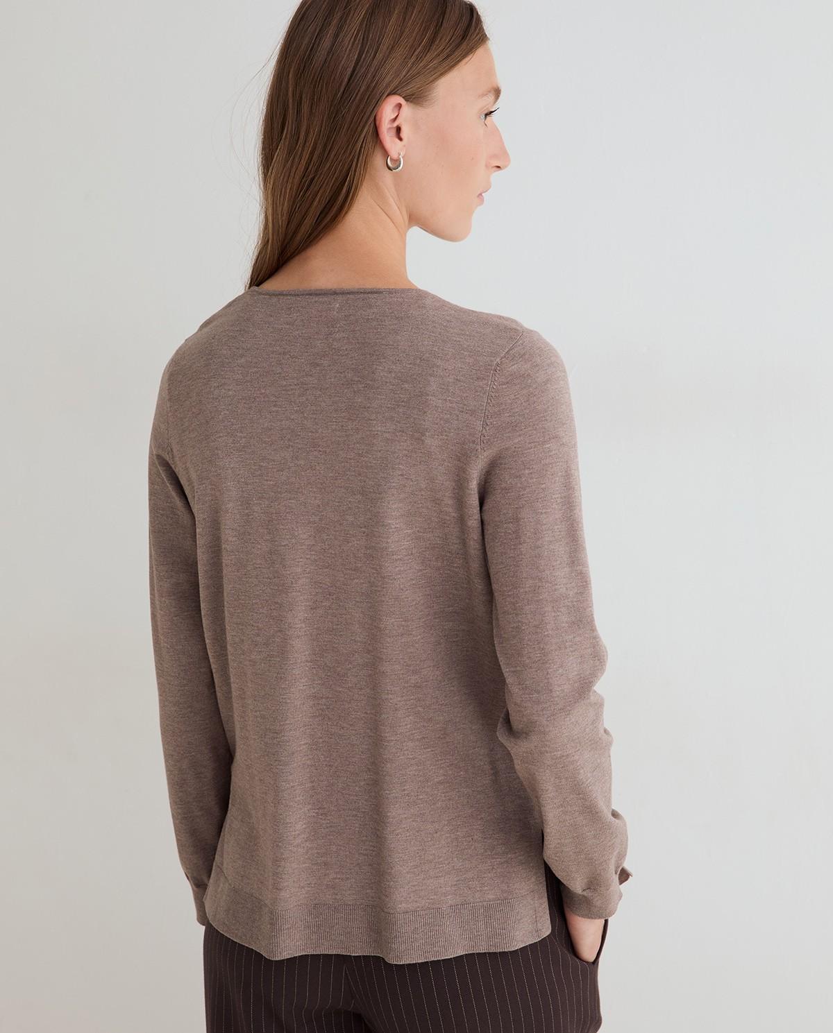 Jersey de mujer en punto fino con cuello pico - Yerse - Gris Gris-4