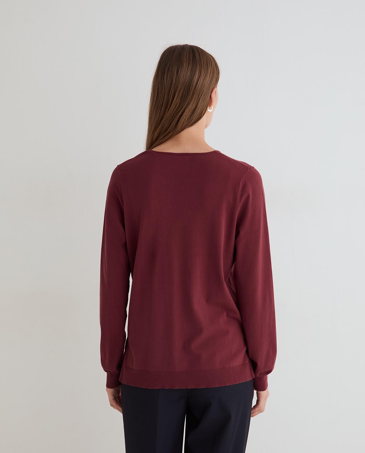 Jersey de mujer en punto fino con cuello pico - Yerse - Granate Granate-4