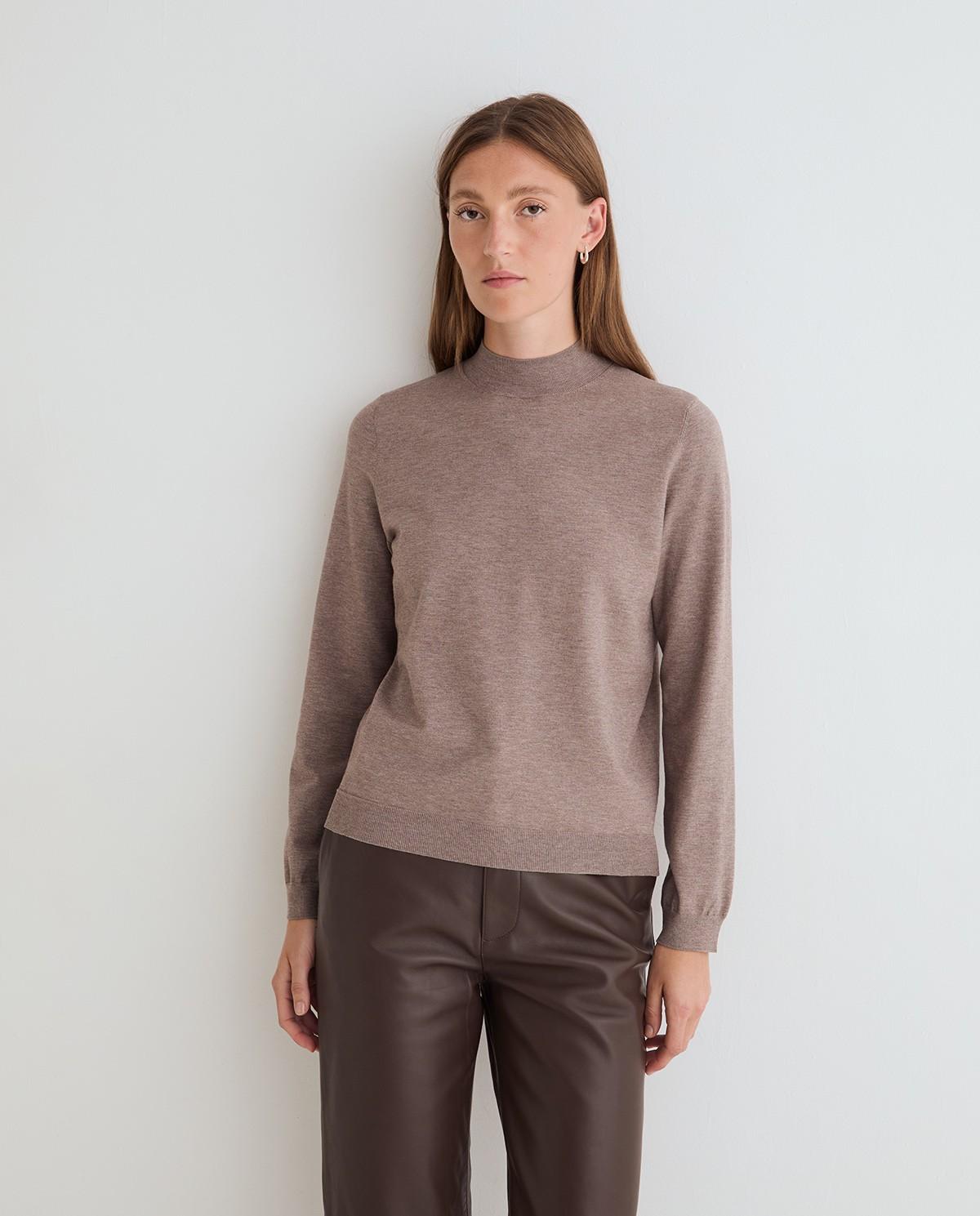 Jersey de mujer de punto fino con cuello perkins - Yerse - Gris Gris-1