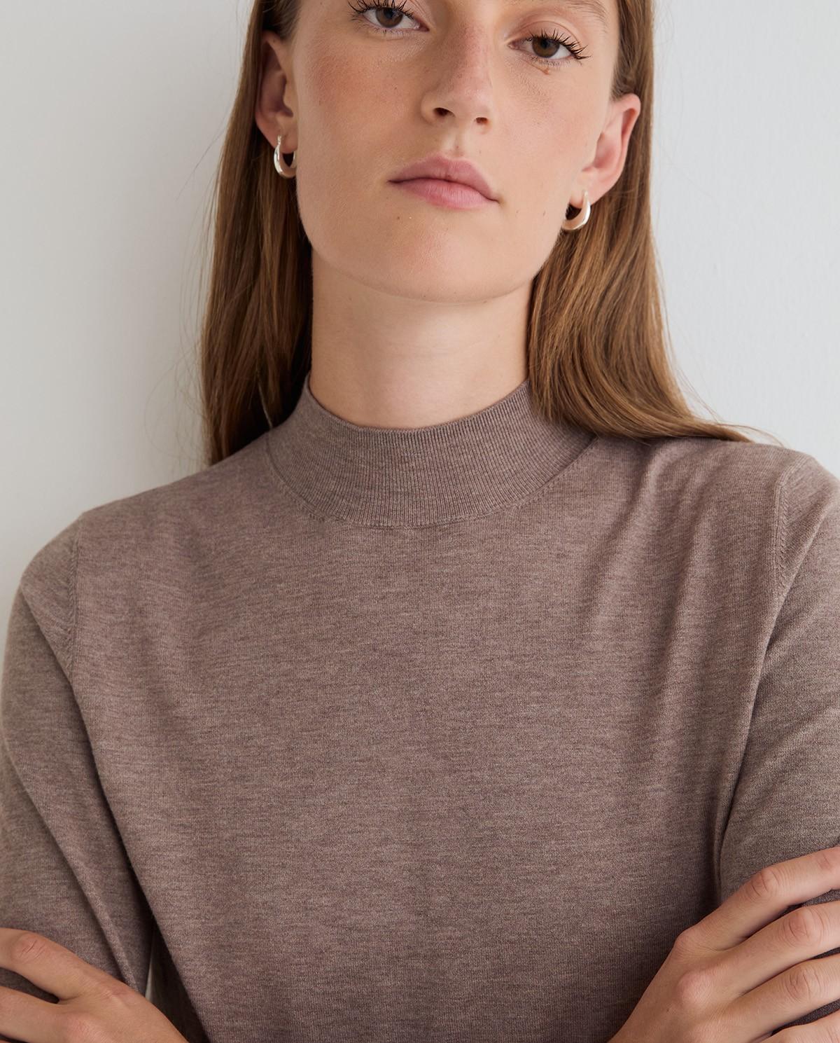 Jersey de mujer de punto fino con cuello perkins - Yerse - Gris Gris-2