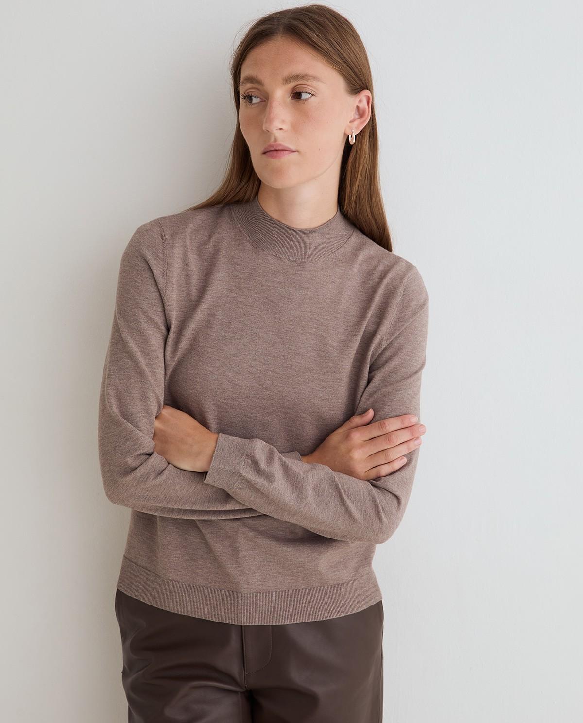 Jersey de mujer de punto fino con cuello perkins - Yerse - Gris Gris-4