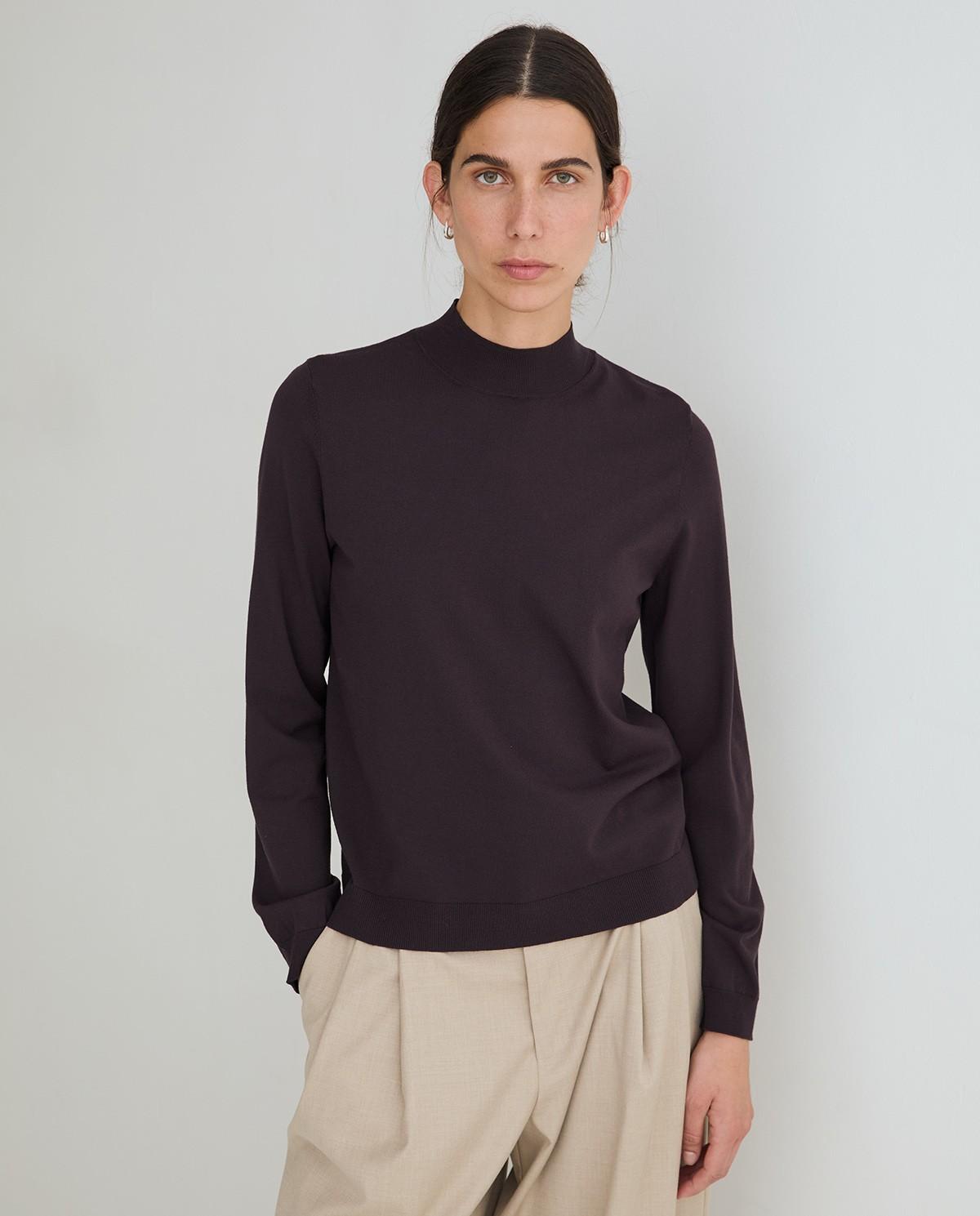 Jersey de mujer de punto fino con cuello perkins - Yerse - Marrón Marrón-1