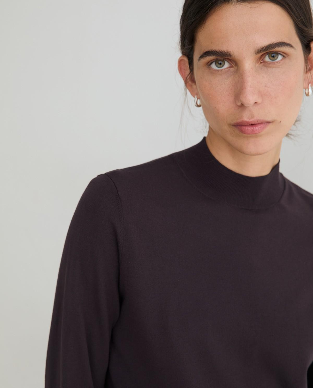 Jersey de mujer de punto fino con cuello perkins - Yerse - Marrón Marrón-2