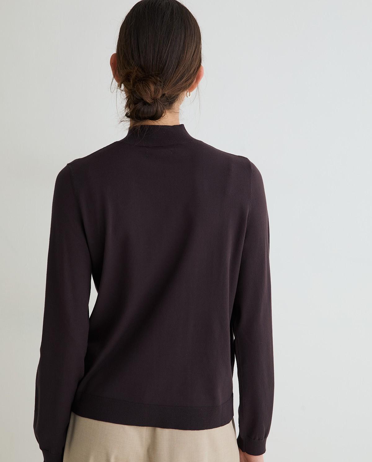 Jersey de mujer de punto fino con cuello perkins - Yerse - Marrón Marrón-3