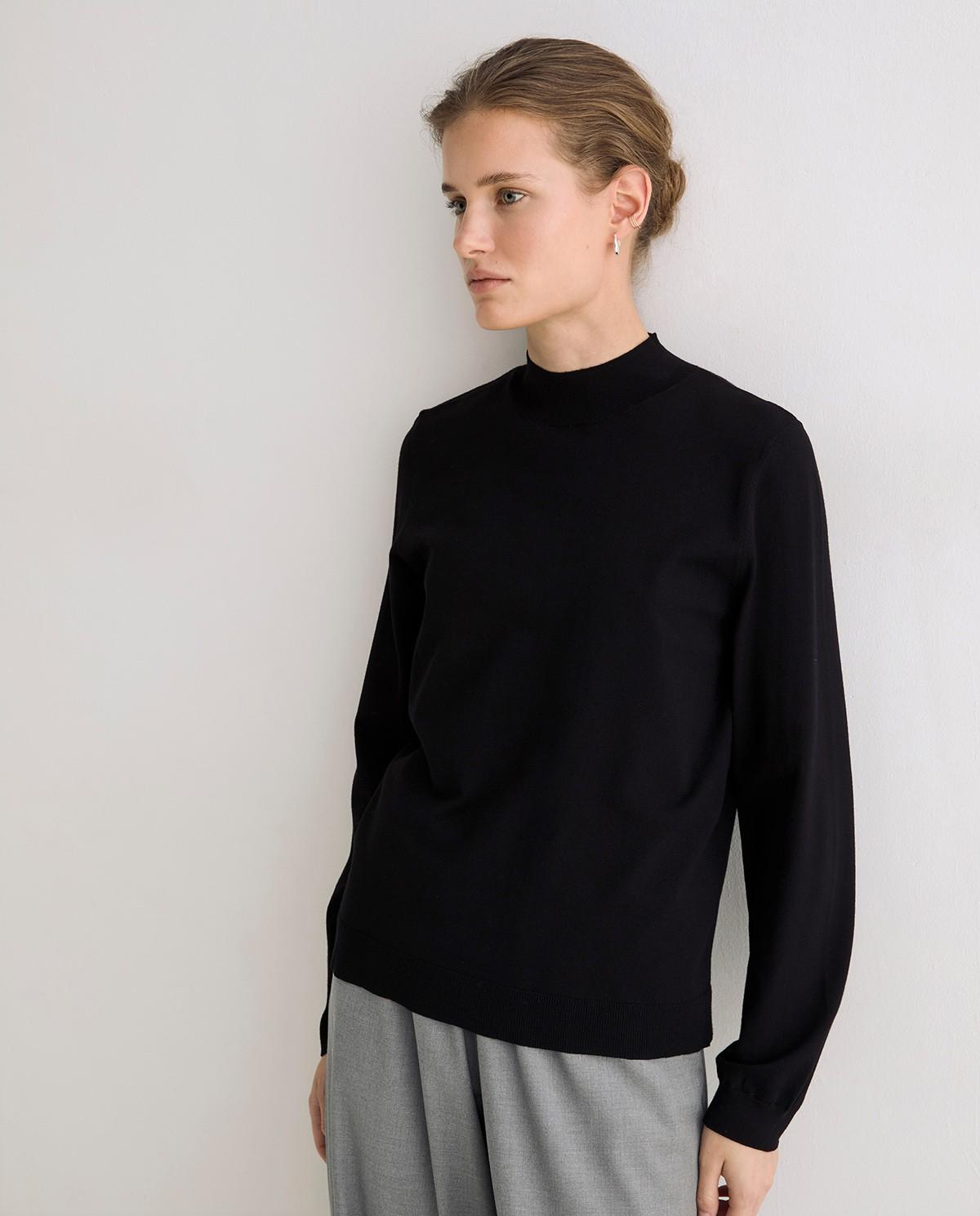 Jersey de mujer de punto fino con cuello perkins - Yerse - Negro Negro-2