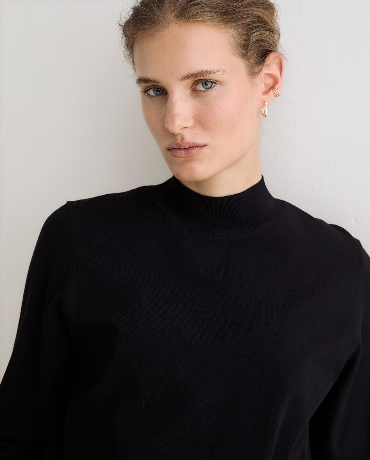 Jersey de mujer de punto fino con cuello perkins - Yerse - Negro Negro-3