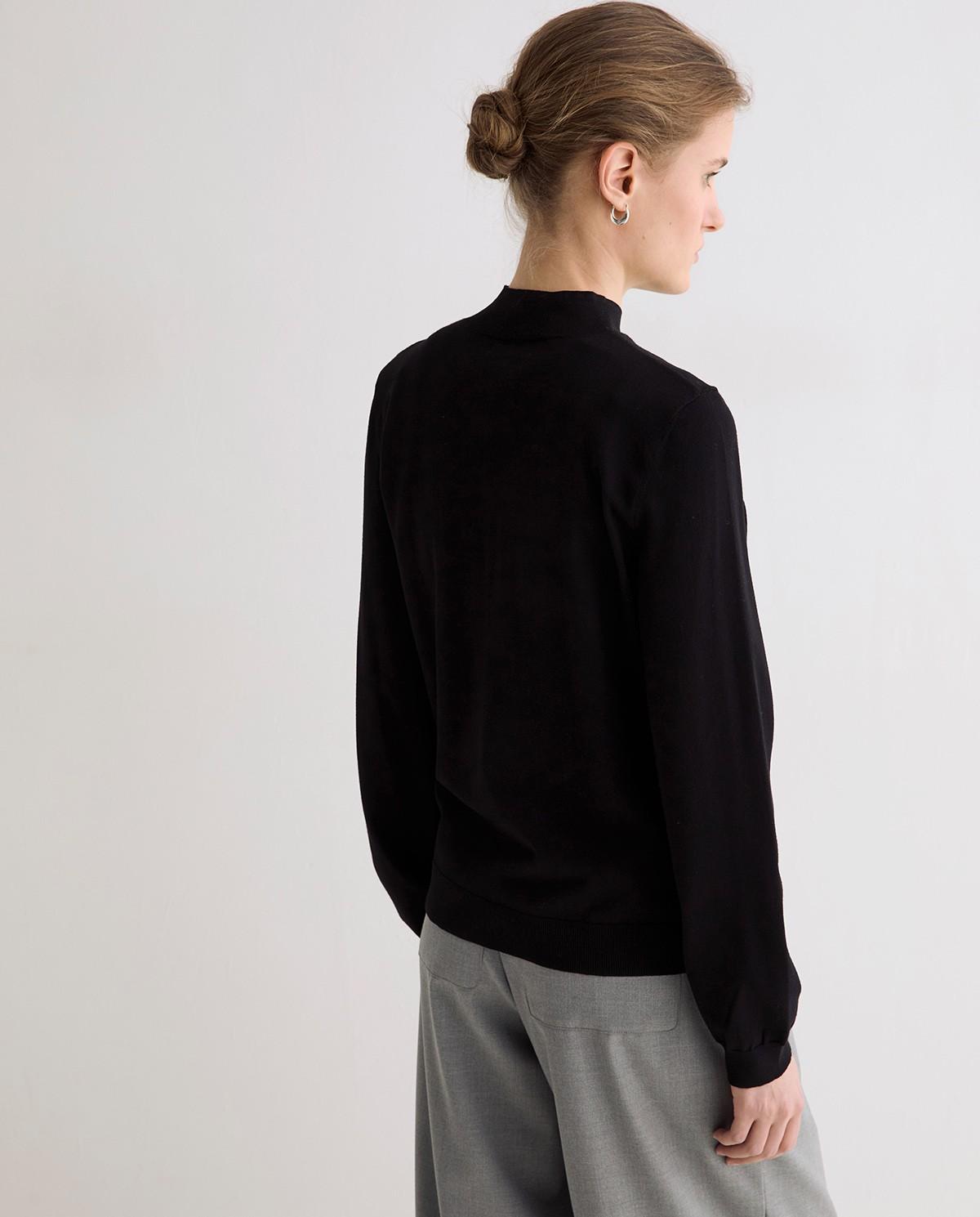 Jersey de mujer de punto fino con cuello perkins - Yerse - Negro Negro-4