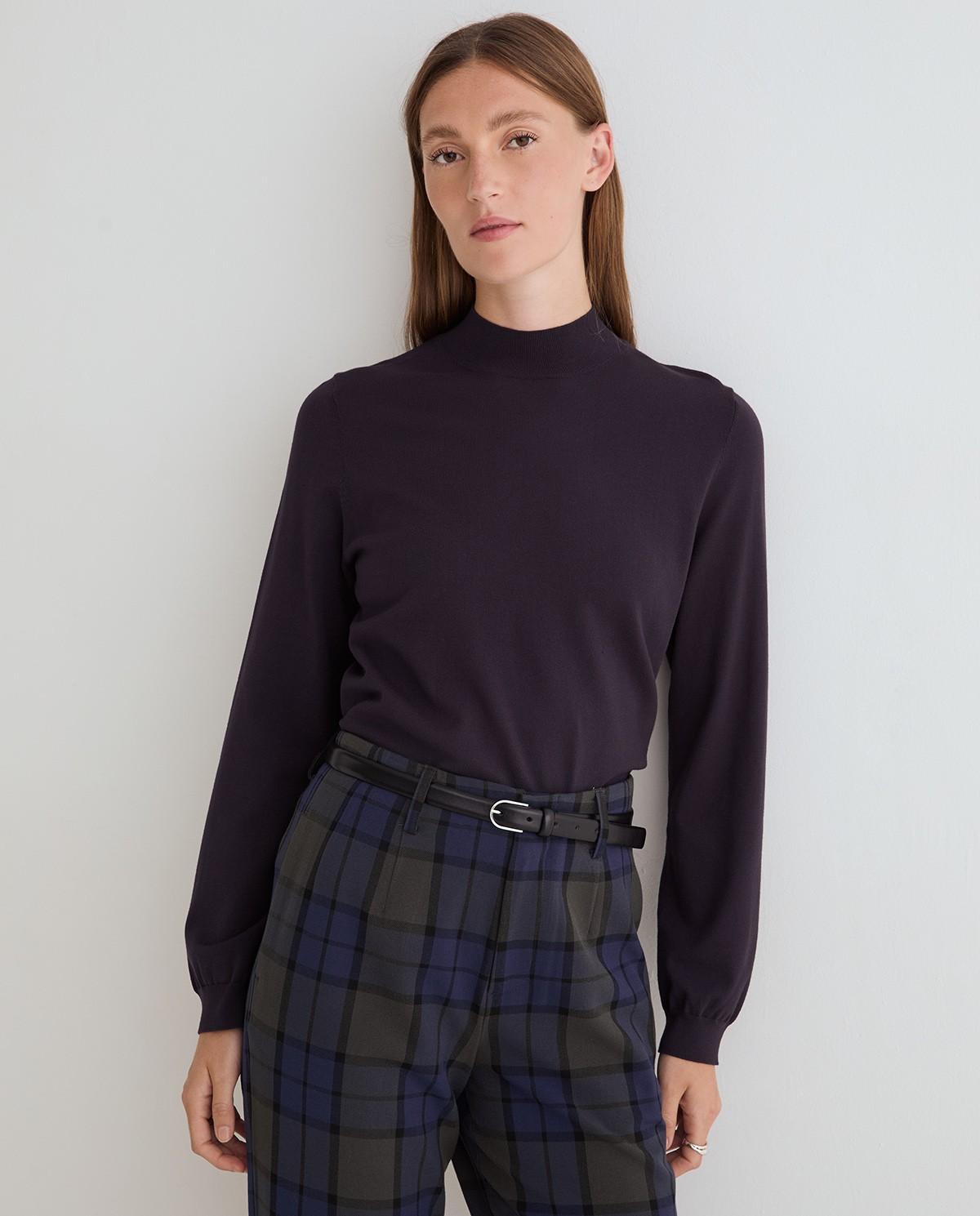 Jersey de mujer de punto fino con cuello perkins - Yerse - Azul oscuro Azul oscuro-1