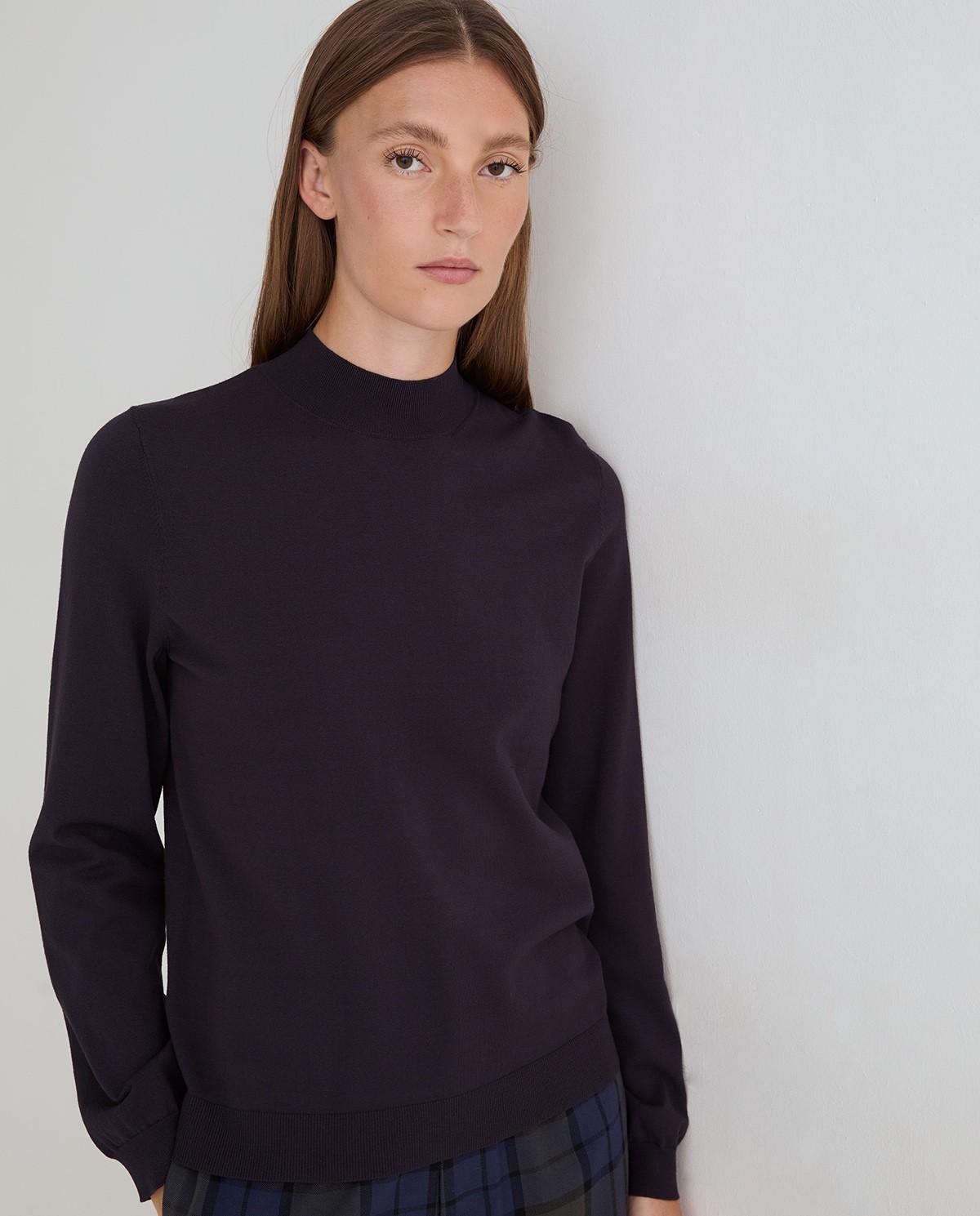 Jersey de mujer de punto fino con cuello perkins - Yerse - Azul oscuro Azul oscuro-2