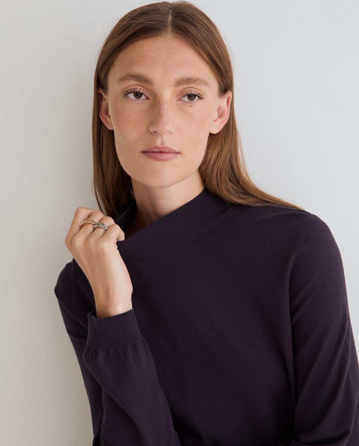 Jersey de mujer de punto fino con cuello perkins - Yerse - Azul oscuro Azul oscuro-3