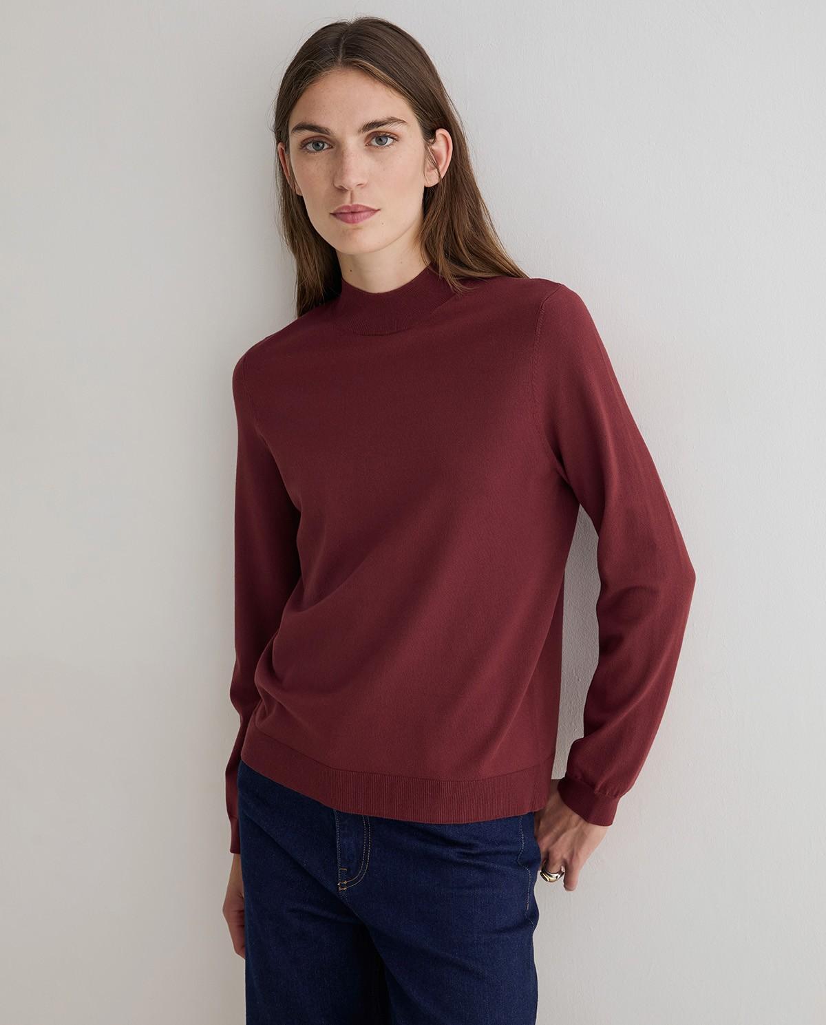 Imagen 0 de Jersey de mujer punto fino con cuello perkins Granate