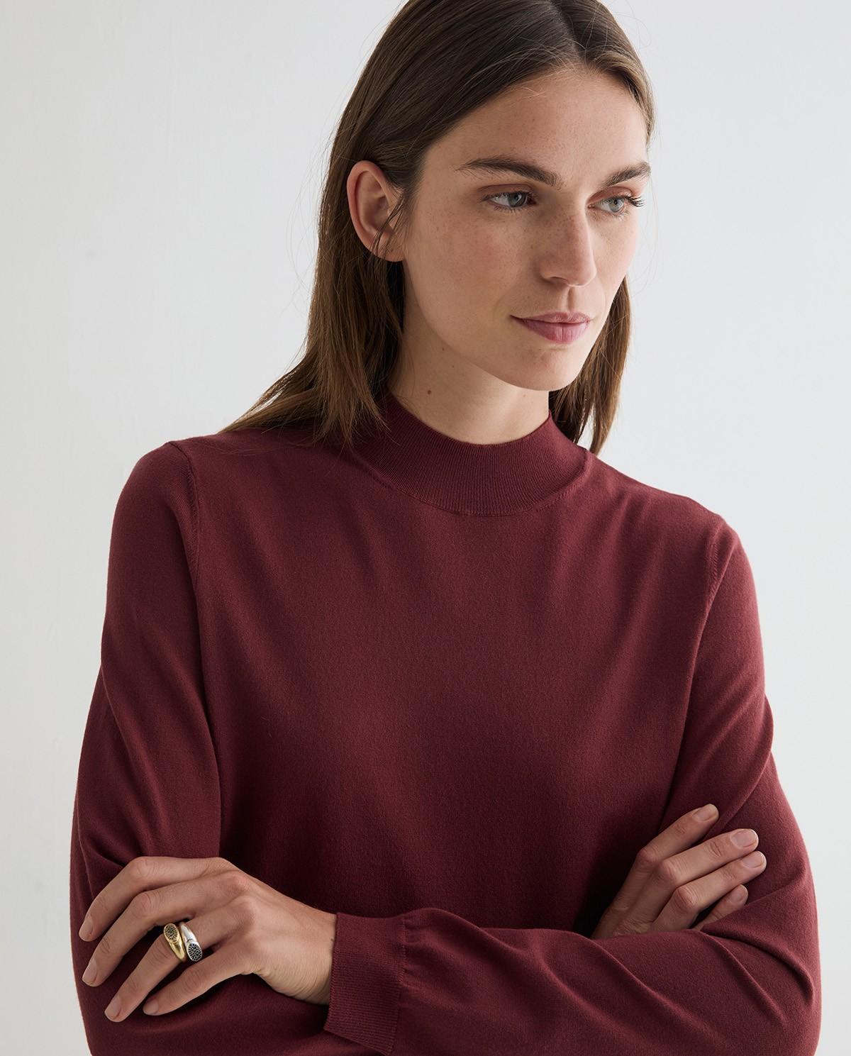 Jersey de mujer punto fino con cuello perkins - Yerse - Granate Granate-2