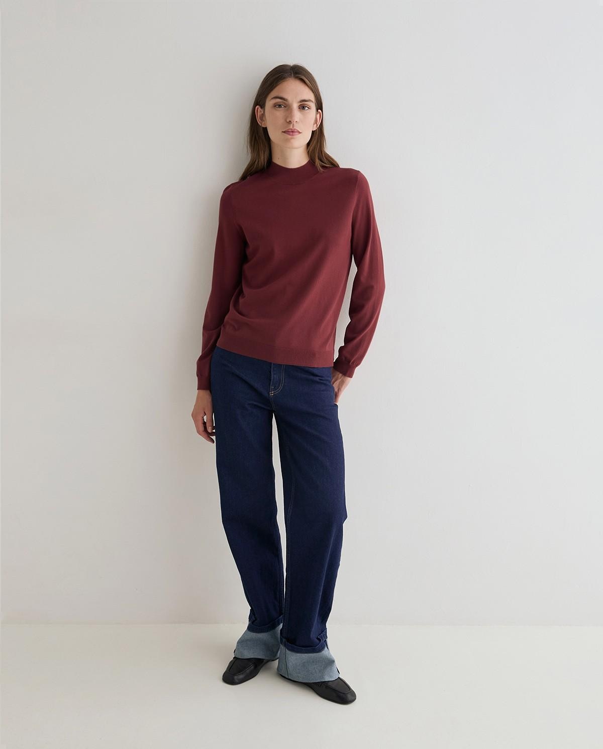 Jersey de mujer punto fino con cuello perkins - Yerse - Granate Granate-4