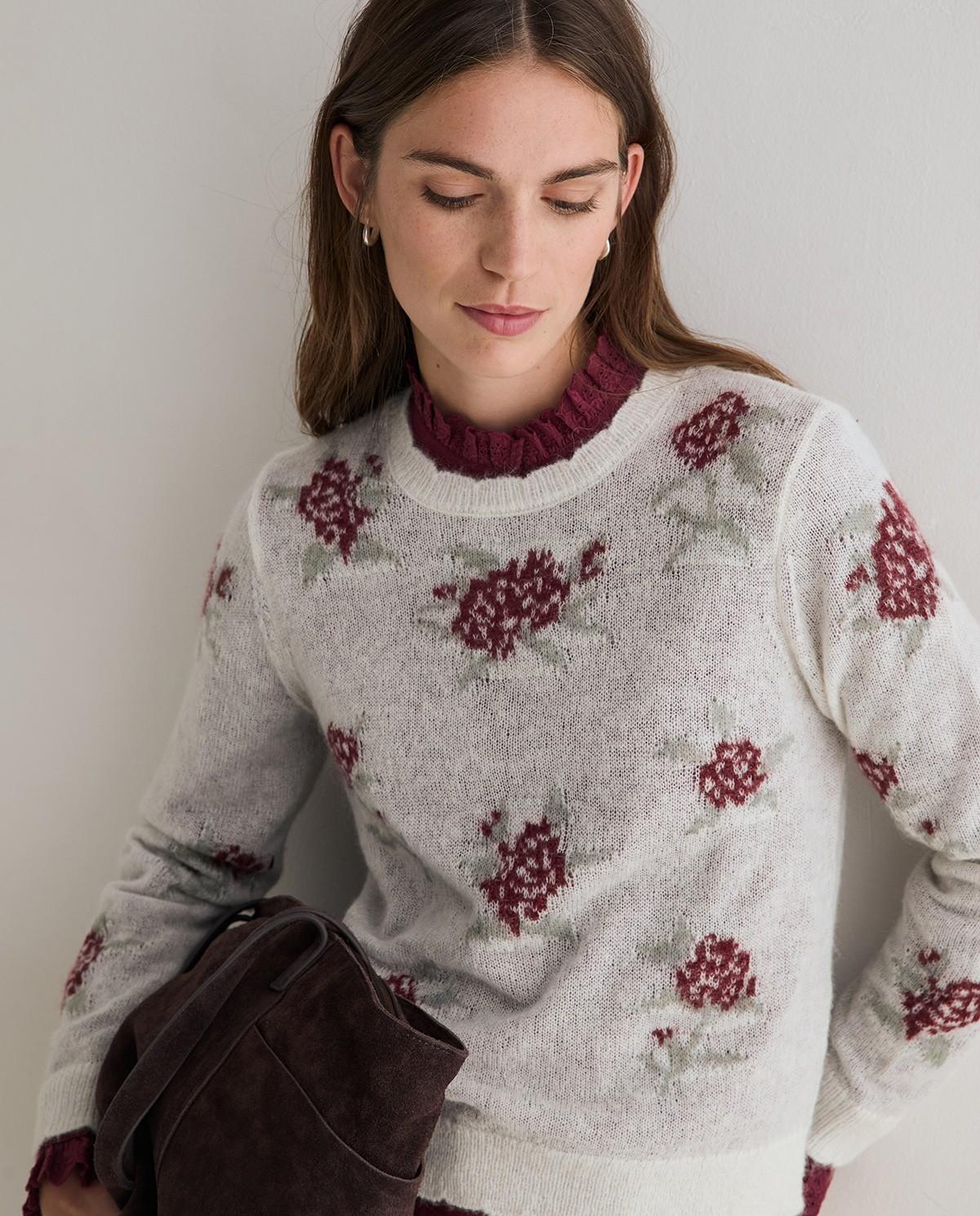 Jersey de mujer de punto con jacquard - Yerse - Blanco Blanco-1