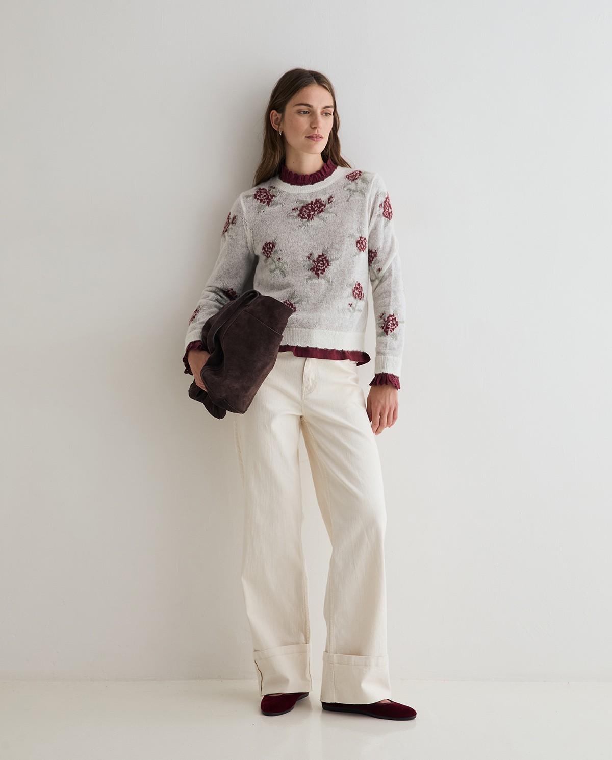 Jersey de mujer de punto con jacquard - Yerse - Blanco Blanco-5