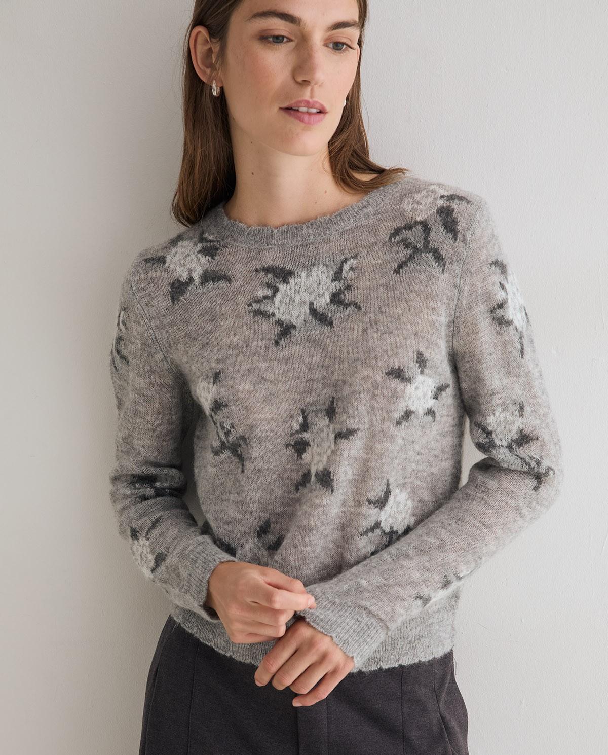 Jersey de mujer de punto con jacquard - Yerse - Gris Gris-1