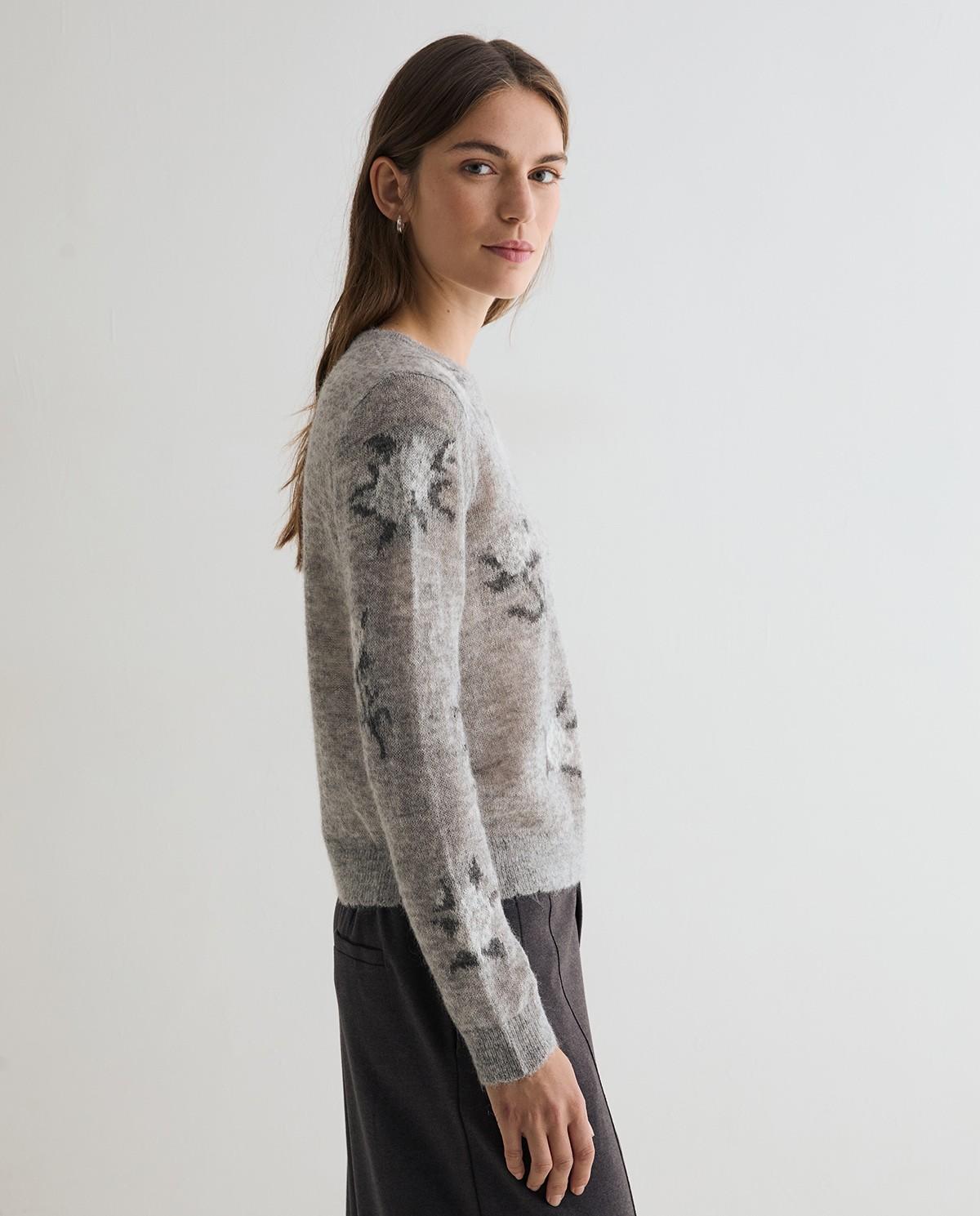 Jersey de mujer de punto con jacquard - Yerse - Gris Gris-3