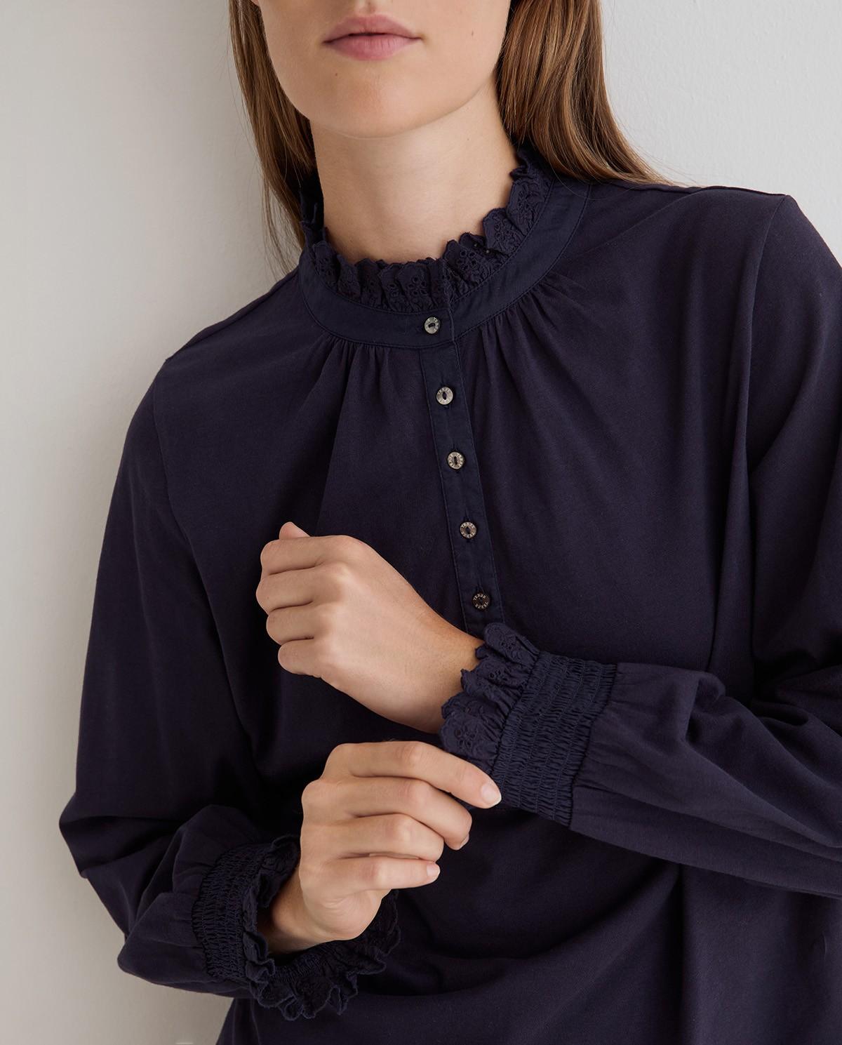 Imagen 2 de Camisa de mujer de manga larga detalle volantes - Yerse - Azul oscuro Azul oscuro