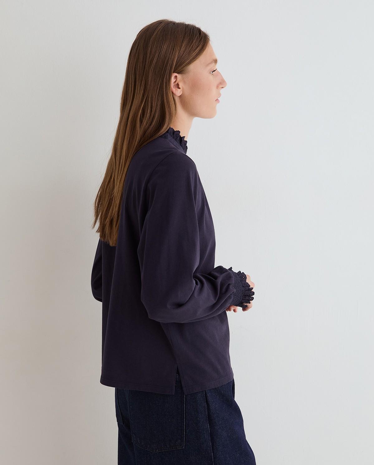 Imagen 3 de Camisa de mujer de manga larga detalle volantes - Yerse - Azul oscuro Azul oscuro