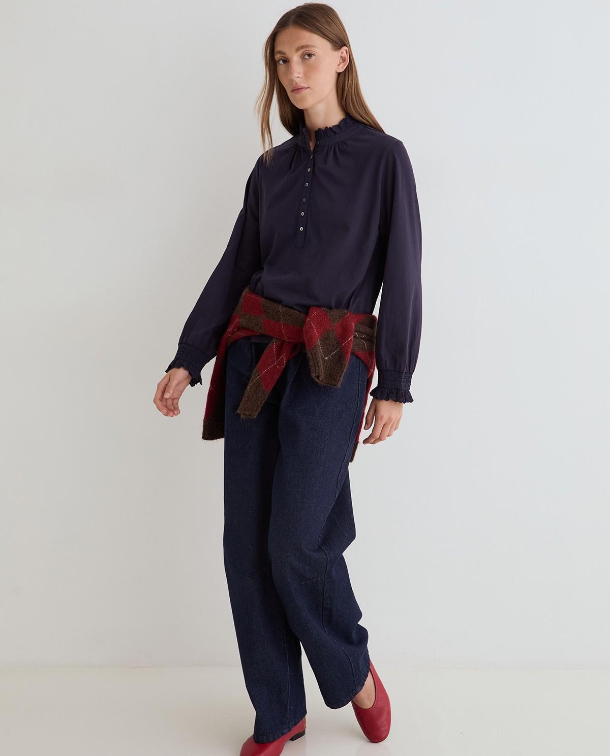 Imagen 5 de Camisa de mujer de manga larga detalle volantes - Yerse - Azul oscuro Azul oscuro