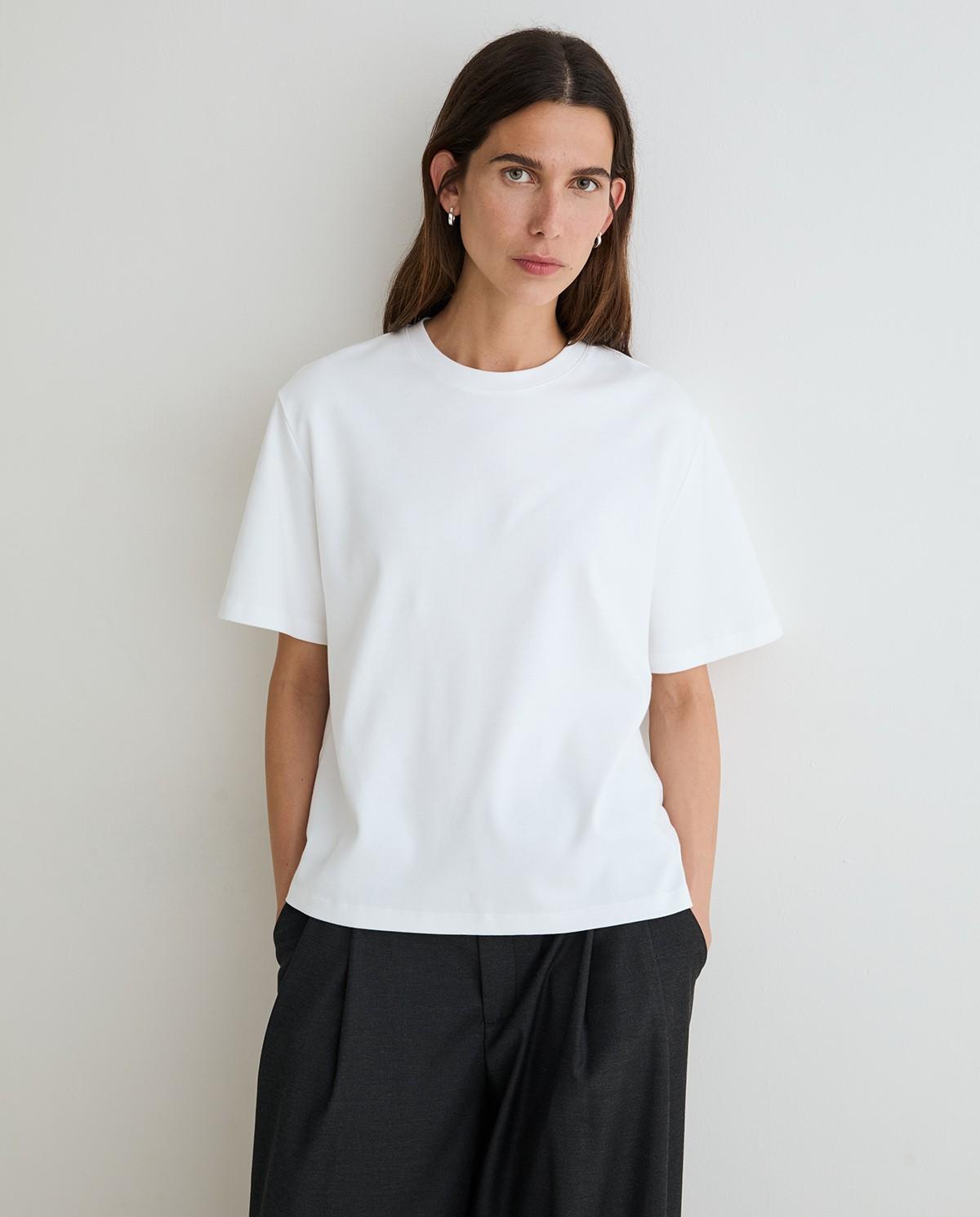 Camiseta básica de mujer de manga corta de algodón orgánico - Yerse - Blanco Blanco-1