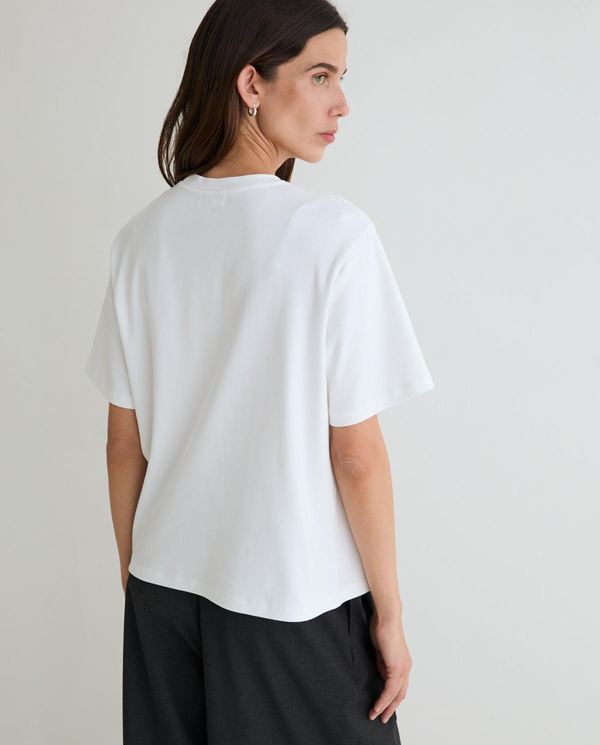 Camiseta básica de mujer de manga corta de algodón orgánico - Yerse - Blanco Blanco-3