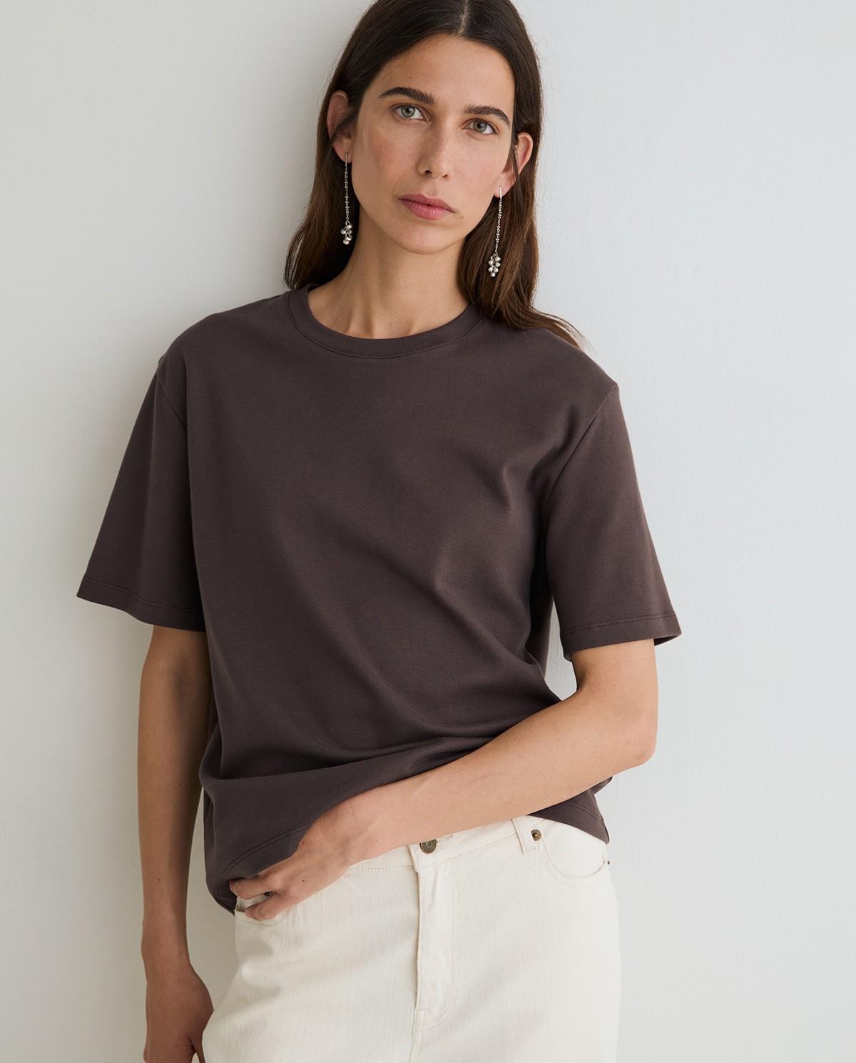 Camiseta de mujer de manga corta con algodón orgánico - Yerse - Marrón Marrón-2