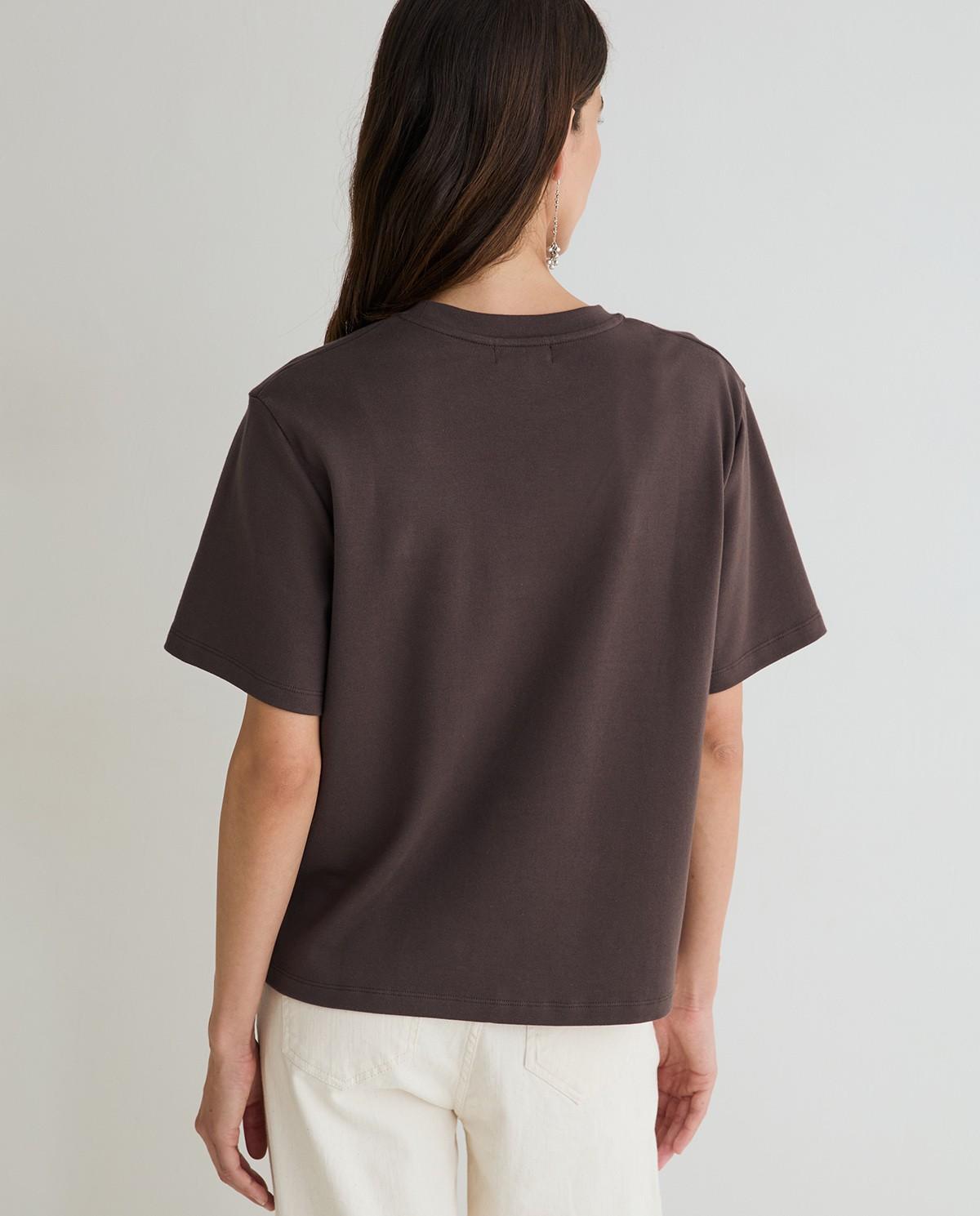 Camiseta de mujer de manga corta con algodón orgánico - Yerse - Marrón Marrón-4