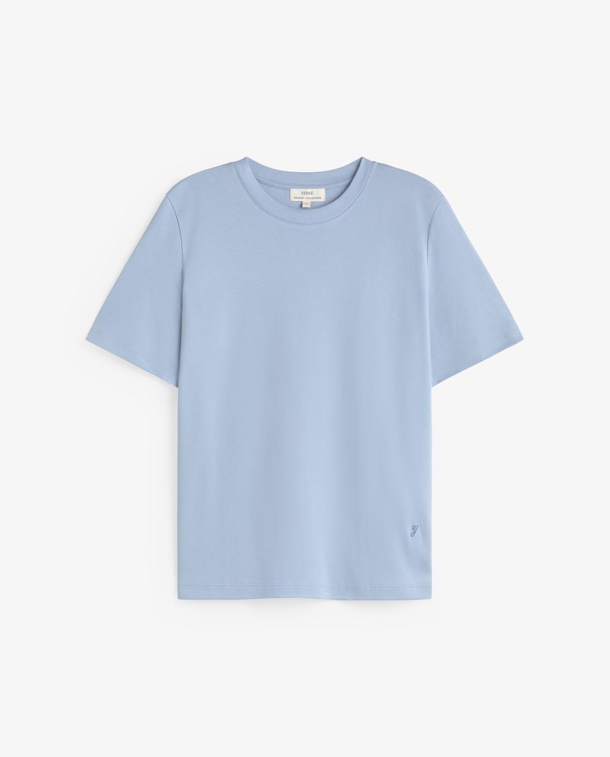 Camiseta básica de mujer de manga corta de algodón orgánico - Yerse - Azul claro Azul claro-5